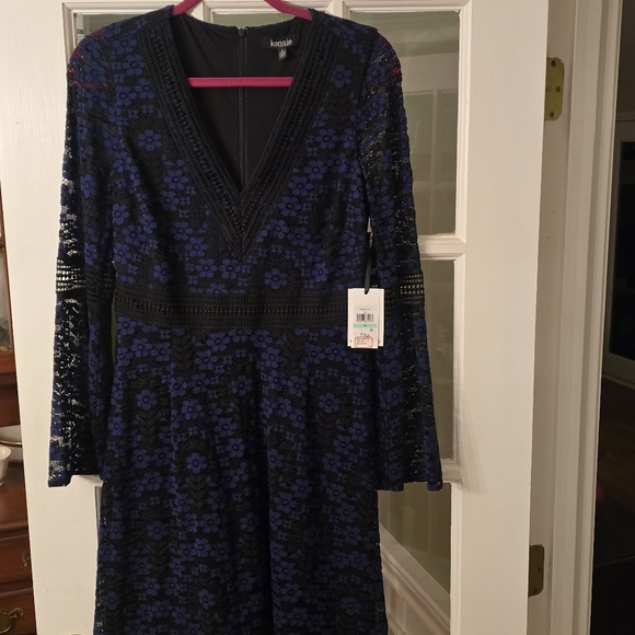Kensie Long Sleeve Lace Dress - Black and Blue - Picture 4 of 6